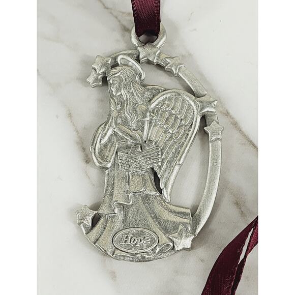Longaberger Christmas Tree Ornament Pewter 2" Joy Love Hope Peace 90's x6 Vtg - Picture 4 of 16